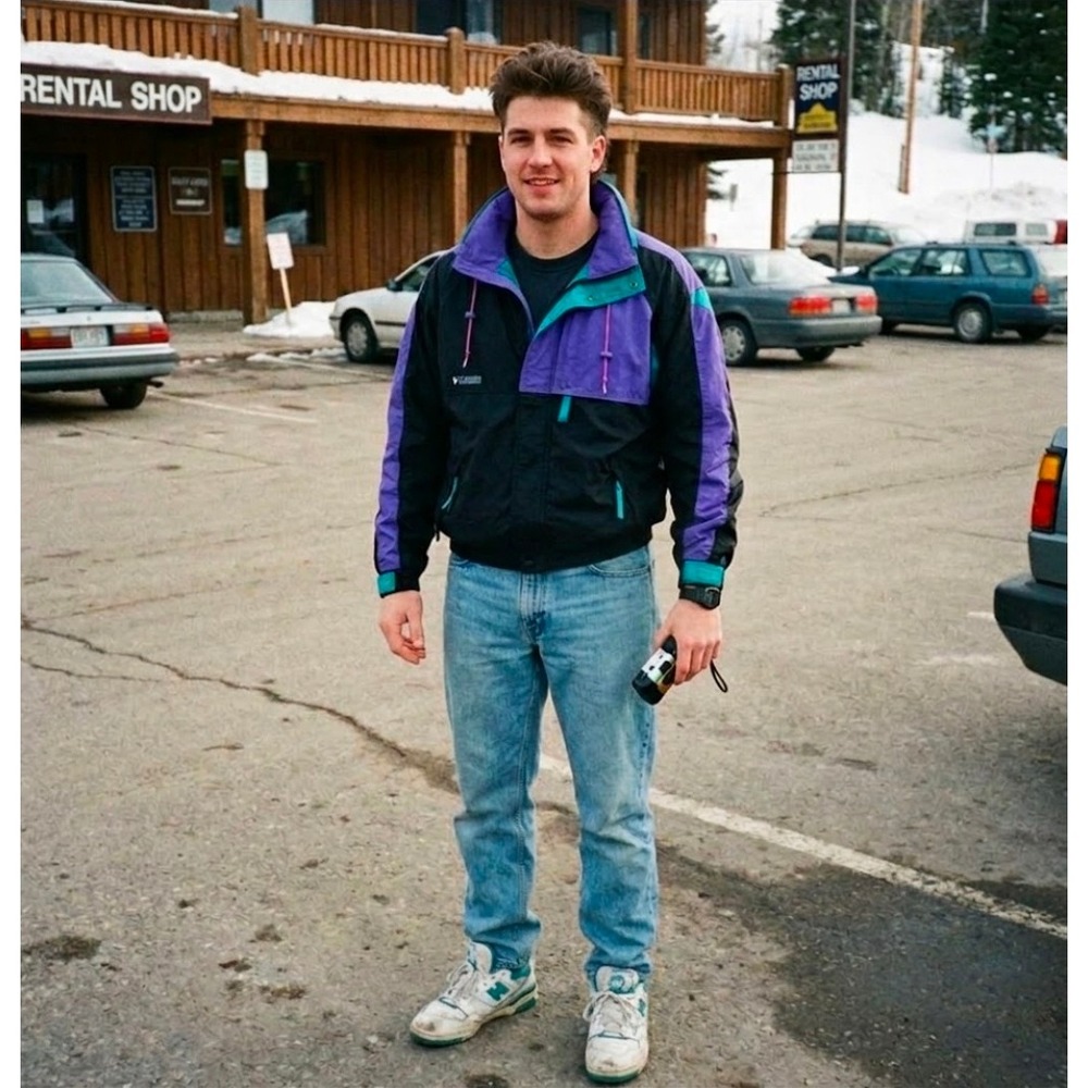 Vintage Columbia Criterion Ski Jacket Mens Medium Purple Teal Colorblock 90s